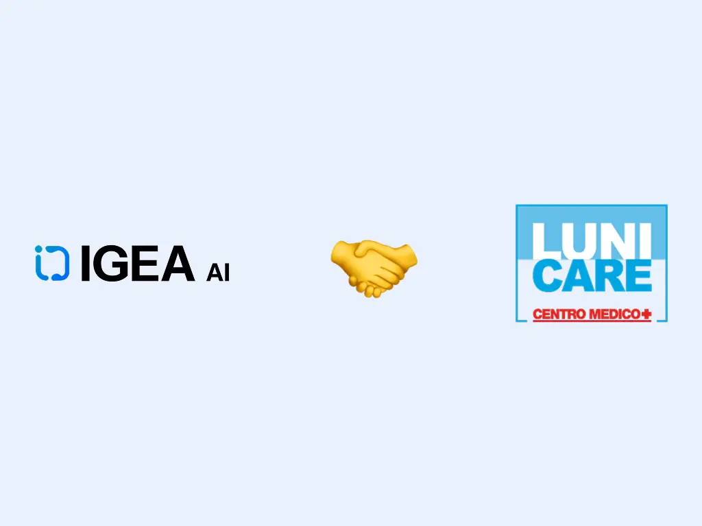 Grafica del caso studio: da chiamate perse a circa 3.500 € di prenotazioni in automatico nel primo mese, con loghi IGEA AI e Luni Care Centro Medico